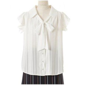 Redyazel White Frill Stripe Blouse with bow _Japanese Brand